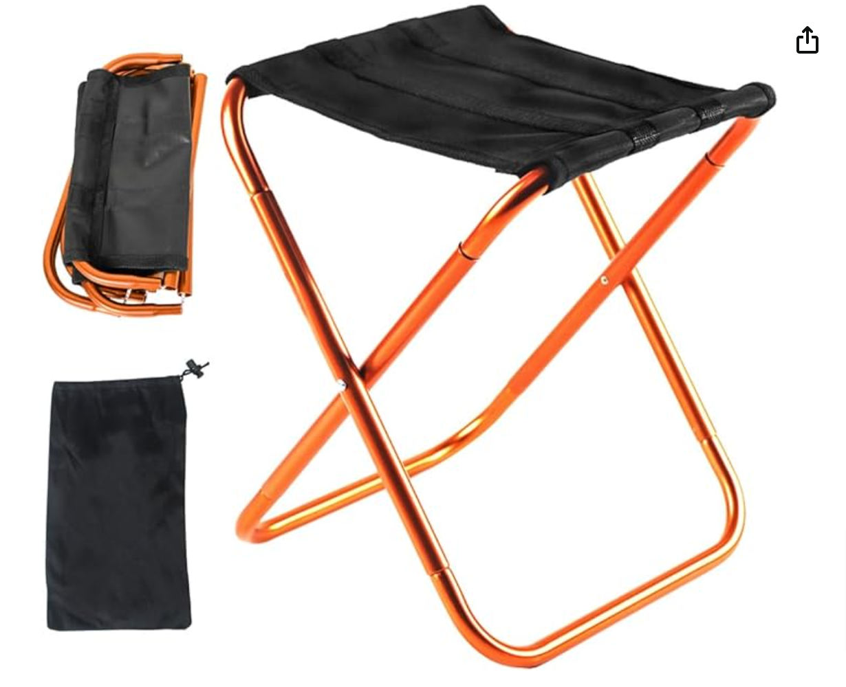 2 Mini Foldable Camping Stool Chairs, Lightweight Portable Outdoor Stool for Hiking Beach Fishing Concert Garden, Aircraft Grade 7075 Aluminum, Load Capacity to 300lbs, Orange Bracket