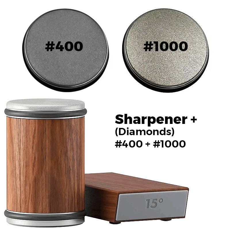 Magnetic Rolling Knife Sharpener with Diamond Sharpening Stone – 15° & 20° Angle Wood Kitchen Grinding System