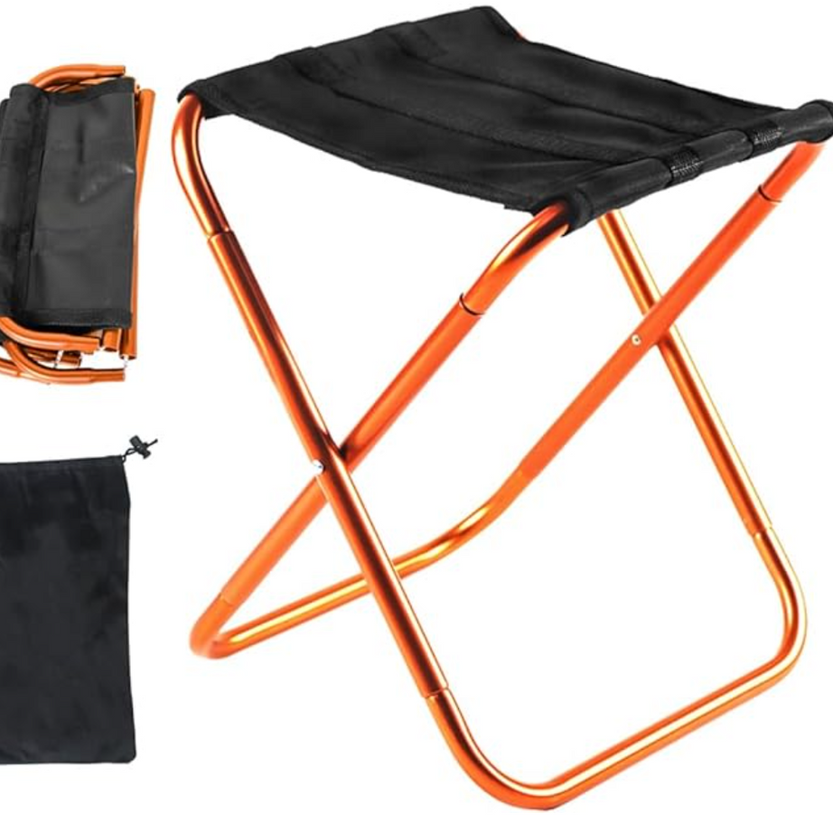 2 Mini Foldable Camping Stool Chairs, Lightweight Portable Outdoor Stool for Hiking Beach Fishing Concert Garden, Aircraft Grade 7075 Aluminum, Load Capacity to 300lbs, Orange Bracket