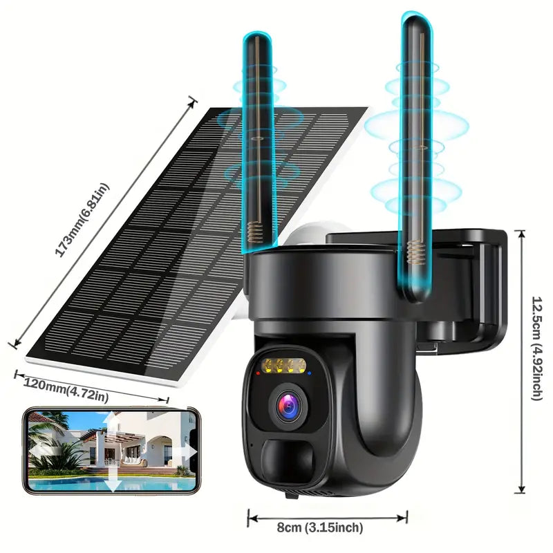 2 3G/4G LTE Solar Security Camera with SIM Card Support (Verizon, AT&T, T-Mobile) - Wireless 2K HD PTZ, Night Vision, Motion Detection, 2-Way Talk, SD & Cloud Storage - US Only, BYO SIM Card