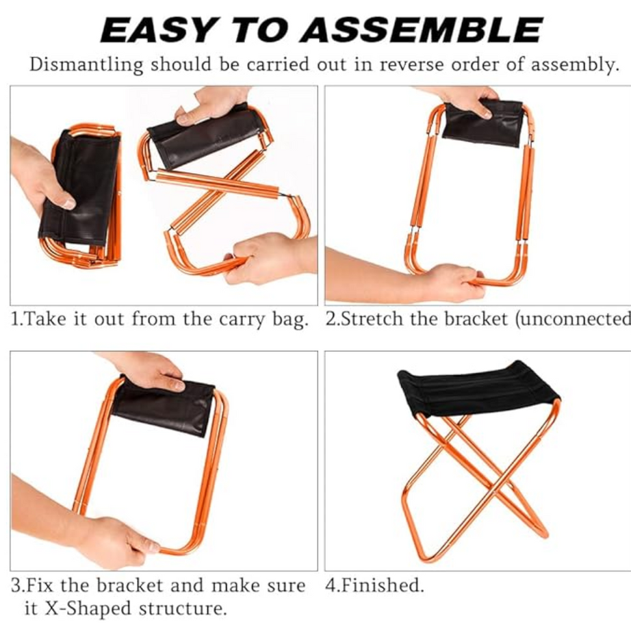 2 Mini Foldable Camping Stool Chairs, Lightweight Portable Outdoor Stool for Hiking Beach Fishing Concert Garden, Aircraft Grade 7075 Aluminum, Load Capacity to 300lbs, Orange Bracket
