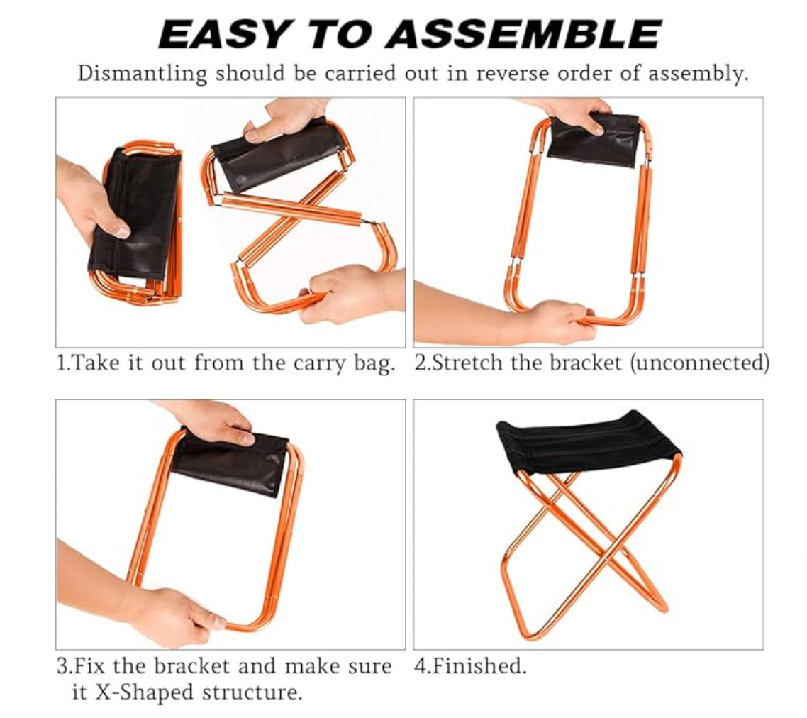 2 Mini Foldable Camping Stool Chairs, Lightweight Portable Outdoor Stool for Hiking Beach Fishing Concert Garden, Aircraft Grade 7075 Aluminum, Load Capacity to 300lbs, Orange Bracket