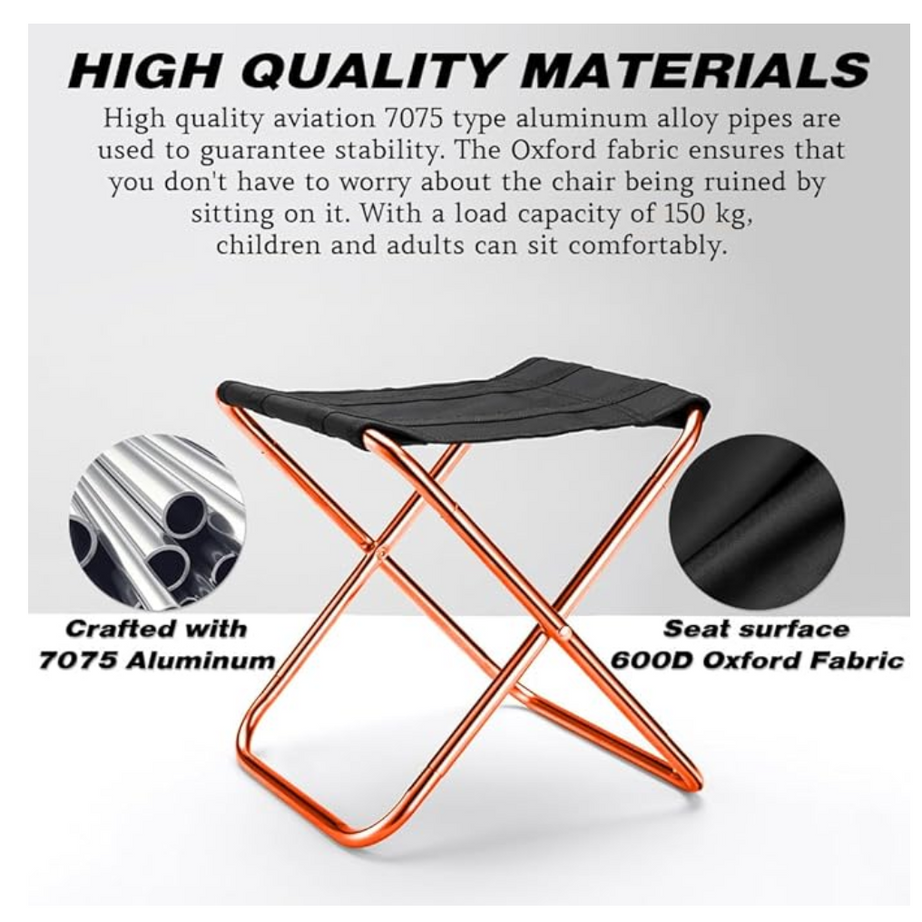 2 Mini Foldable Camping Stool Chairs, Lightweight Portable Outdoor Stool for Hiking Beach Fishing Concert Garden, Aircraft Grade 7075 Aluminum, Load Capacity to 300lbs, Orange Bracket