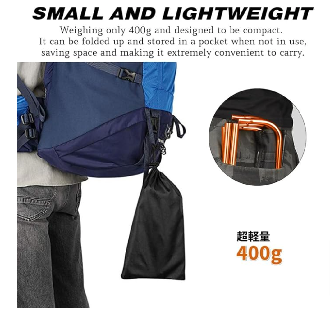 2 Mini Foldable Camping Stool Chairs, Lightweight Portable Outdoor Stool for Hiking Beach Fishing Concert Garden, Aircraft Grade 7075 Aluminum, Load Capacity to 300lbs, Orange Bracket