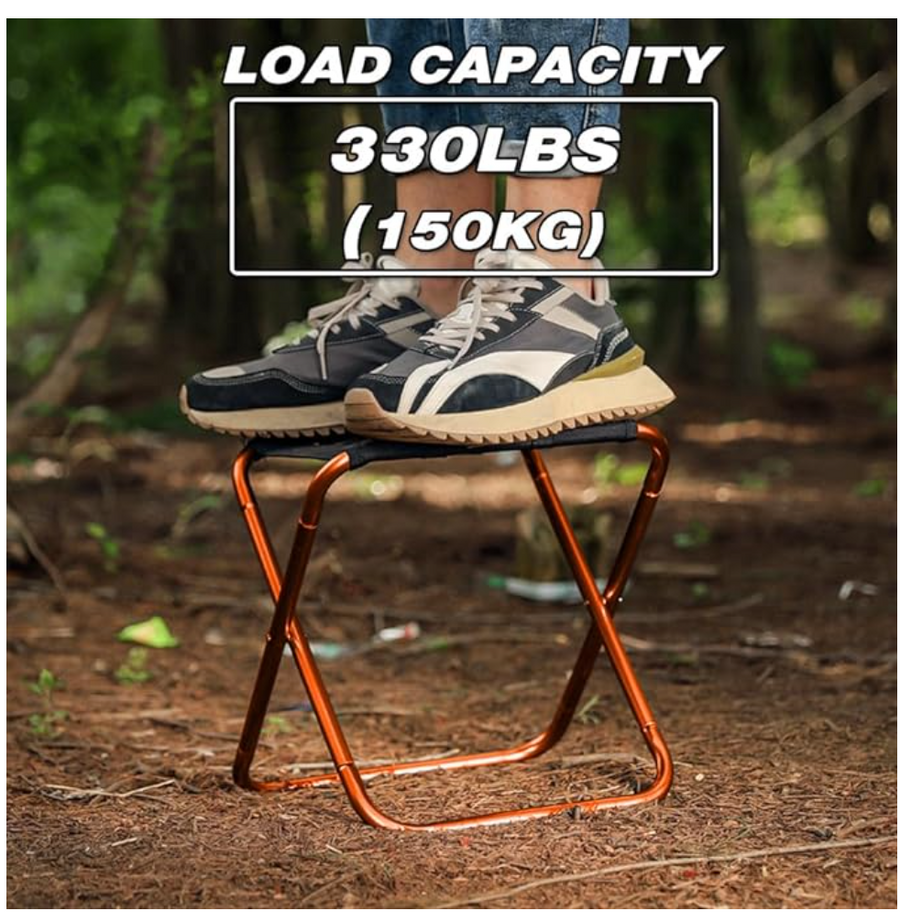 2 Mini Foldable Camping Stool Chairs, Lightweight Portable Outdoor Stool for Hiking Beach Fishing Concert Garden, Aircraft Grade 7075 Aluminum, Load Capacity to 300lbs, Orange Bracket