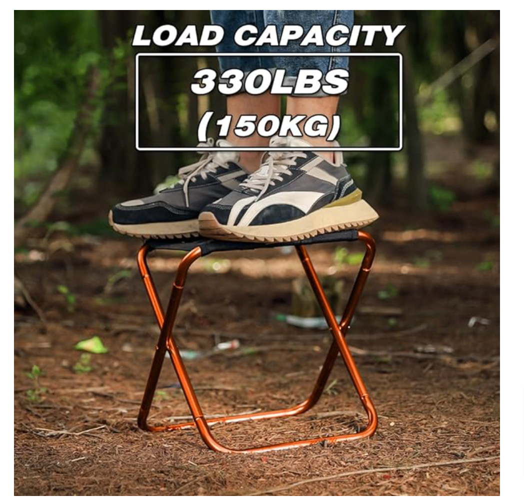 2 Mini Foldable Camping Stool Chairs, Lightweight Portable Outdoor Stool for Hiking Beach Fishing Concert Garden, Aircraft Grade 7075 Aluminum, Load Capacity to 300lbs, Orange Bracket