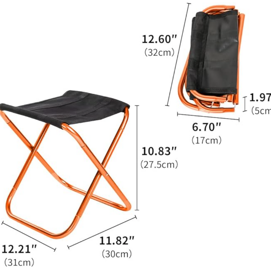 2 Mini Foldable Camping Stool Chairs, Lightweight Portable Outdoor Stool for Hiking Beach Fishing Concert Garden, Aircraft Grade 7075 Aluminum, Load Capacity to 300lbs, Orange Bracket