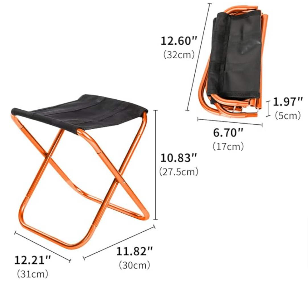 2 Mini Foldable Camping Stool Chairs, Lightweight Portable Outdoor Stool for Hiking Beach Fishing Concert Garden, Aircraft Grade 7075 Aluminum, Load Capacity to 300lbs, Orange Bracket