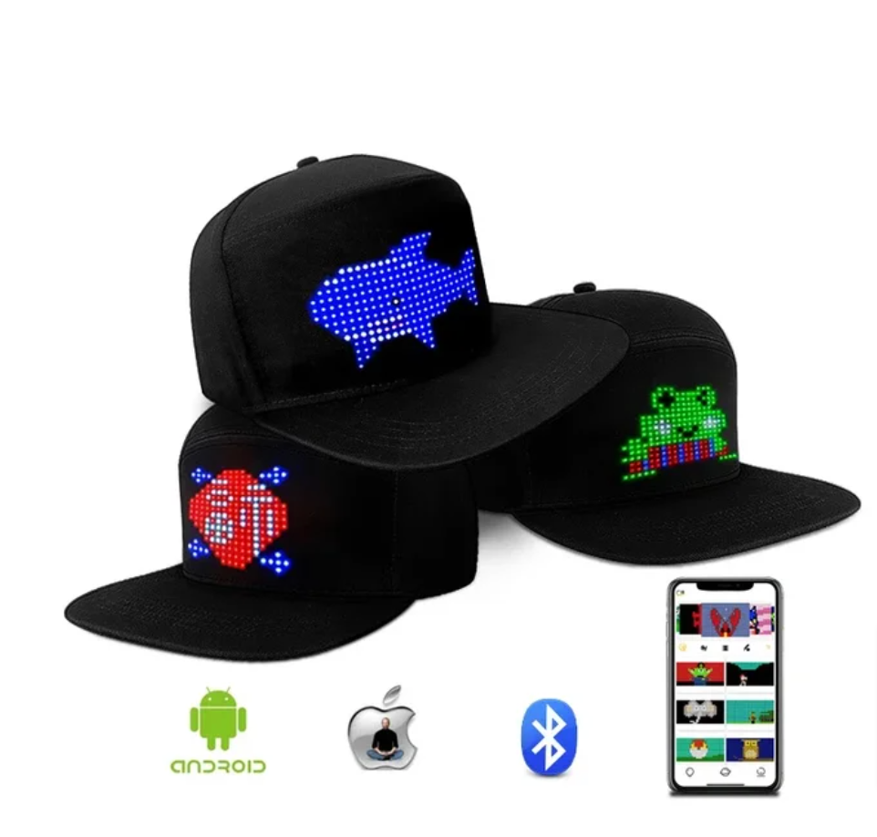 2 LED Glowing Hat Your Personalizable LED Matrix Scrolling Text Display